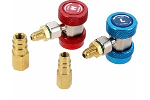 GOHANTEE R134A Adaptateur Raccords rapides AC réglable SAE 6,35 mm, kit de conversion de tuyau de jauge de collecteur de fréon AC avec 2 adaptateurs de conversion R22 R12 R502 à R134A