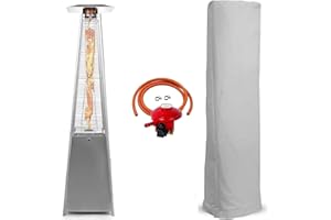 BU-KO Chauffage Gaz Terrasse | Extérieur: Jardin, Camping, Barbecue | Radiateur de Conception pyramidale au Propane - 13kw | Roues | Cheminée en Acier Inoxydable GPL