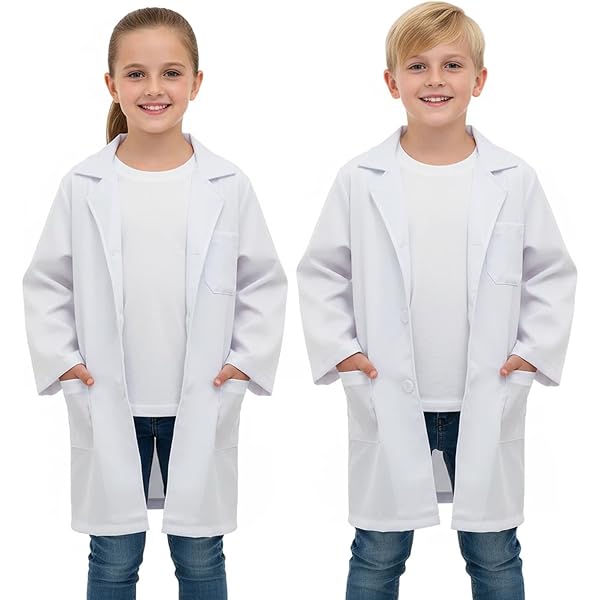 Blouse Blanche Enfant,Blouse Chimie Enfant, de Laboratoire, Manche Longue Medicale,Coton,Chimie Travail,Medicale Manche Sciences,pour étudiant Cosplay
