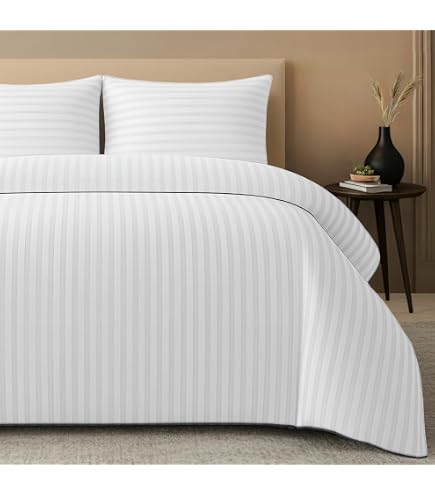 Chezmoi Collection Wyatt - Set di biancheria da letto con copripiumino e lenzuola, 7 pezzi, per letto king size, motivo quadrato, colore: argento/ bianco