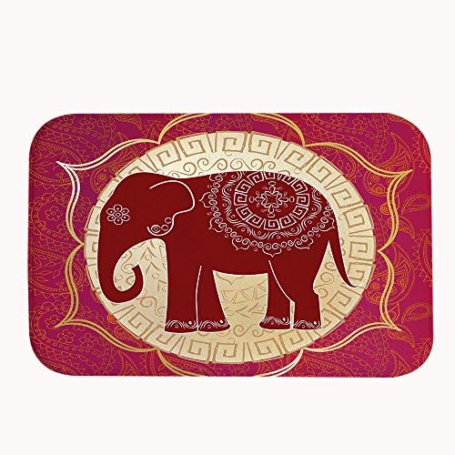 TrUiuiui Indian Ethnic Elephant Coral Fleece Bath Mat Area Rug Door Mat Entrance Rug Floor Mats for Front Outside Doors Entry Carpet 50 x 80 cm