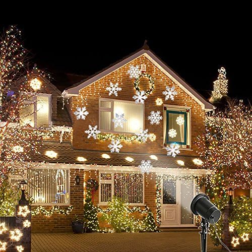 Wilsea Moving White Snowflake Projector Lighting, Landscape Projector Lamp For Christmas, Halloween, Garden, Wall, Party, Birthday, Tree, Outdoor Fairy Decorations (White)