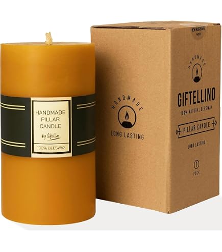 Candela In Cera D'api Pura Al 100% Fatta A Mano | 390g, 150x60mm, 60 Ore Di Combustione | Naturale, Lituana, Color Miele