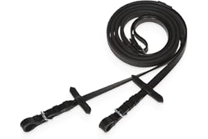Cwell Equine Inserti in Pelle Grip Redini in Gomma con Tappi Martingala Per Cavallo Cob Pony Nero