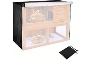 MERWDEEYT Kaninchenstall Abdeckung Wasserdicht Käfigabdeckung für Winter, Doppelschicht Kaninchenkäfig Staubschutz 210D Oxford Outdoor Haustierhaus Zubehör für Katzen, Hamster, Kätzchen,122x50x105cm (Schwarz)
