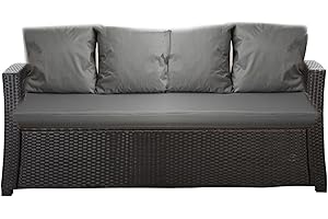 Setgarden® Coussin d'extérieur pour banc de jardin en rotin synthétique - Pour balancelle hollywoodienne - Gris clair - 180 x 60 x 50 cm