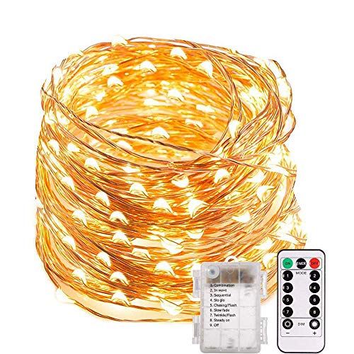 Trylight 20m 200 LED Luci Filo di Rame, Batteria, Telecomando a 8 ModalitÀ, Luci Decorative Impermeabili per Festival Stagionali LED IP44 (Bianco Caldo) (200 luci stringa bianche calde)