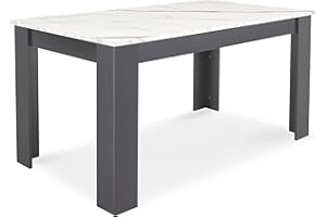 GENERIC Dining Table, Kitchen Table, 120 x 80cm White Marble Table Top Rectangle Wooden Dining Tables, 4 Seater For Dining Room, Kitchen, Living Room, Furniture 120L x 80W x 75H cm