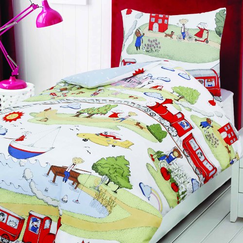 COT BED DUVET COVER WITH PILLOWCASE- SUPERIOR NATURAL COTTON RICH 120 X 150 CM - CHOO CHOO