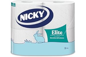 Nicky Elite - 4 Rotoli di Carta Igienica, 170 Soffici Fogli a 3 Veli, Morbida e Resistente a Contatto con la Pelle, Dermatologicamente Testata, Carta 100% Certificata FSC®