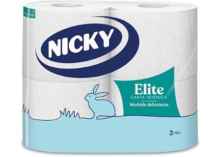 Nicky Elite - 4 Rotoli di Carta Igienica a 3 Veli | 170 Soffici Fogli, Morbida e Resistente a Contatto con la Pelle, Dermatologicamente…