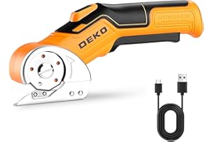 DEKOPRO Rechargeable Electric Box Cutter with 2 Blades, High-Precision Cardboard Cutter with Safety Lock for Carpets, Plastic, Sheet-Aluminum, Cardboard with Type-C Charging, LED