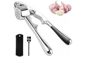 Arvoni Prensa Ajos, Garlic Press Acero Inoxidable, Machacador de Ajos con Pelador de Ajos y Cepillo de Limpieza, Prensa da Ajos con Función de Cascanueces, Apto para Lavavajillas