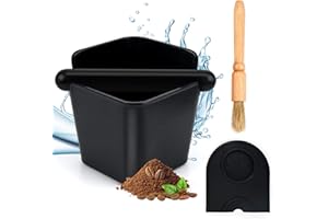 ELICNA 3pcs Prensador de Cafe,Knock Box Accesorios Cafe Espresso Caja para Posos de Café Caja de Café Espresso Barista Accesorios con Almohadilla de Prensador de Café y Cepillo de Limpieza de Café