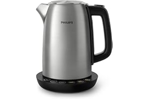 VERSUNI Philips Collection Avance Bouilloire Électrique avec Température Réglable - 1,7L, 4 Programmes, Maintien au Chaud, Filtre Anti-Calcaire, Inox (HD9359/90)