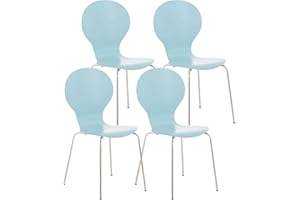 ‎CLP CLP 4X Stapelstuhl DIEGO l Ergonomisch geformter Konferenzstuhl mit Holzsitz und Metallgestell I Stapelbarer Stuhl mit pflegeleichter Sitzfläche, Farbe:hellblau