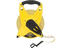 Stanley 2-34-824 Mètre Ruban En Fibre De Verre 60 M - Gamme FatMax - - Ruban Large - 4 Fils De Fibre De Verre - Résistant - Lame Enduite - Anticorrosion - Position Du Zéro Réel - Poignée Bi Matière