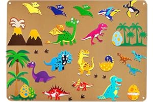 STARNEARBY 3.5Ft Childrens Teaching Felt Board for Toddlers 2 3 4 5 6 7 Old, Dinosaur B Theme Interactive Felt Story Board, Educational Fuzzy Felt Boards with Hooks for Wall Hanging, Gift for Kids