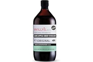 WILLY'S Apple Cider Vinegar with Live Mother - Probiotics For Detox & Gut Health - 1L Glass Bottle - Organic, Raw, Unpasteurised, Naturally Fermented ACV