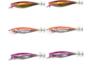 YFPICO 6 Pièces Leurres de pêche Crevette Turlutte Leurre Squid Jigs Appats Crochets pour Calmars
