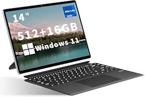 KUU 2 in 1 PC Portatile, Tablet N100 Windows 11 Pro da 16 GB LPDDR5+512 GB ROM SSD metallo Notebook, 14 pollici 1920 * 1200 FHD 16:10 Touch Screen WIFI6 BT 5.2/Type-C Funzione completa/Micro HDMI