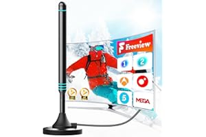 BIGEFEIXU Antena TV Interior 2025 de Larga Distancia, Señal Estable para Canales TDT, Compatible con Smart TV 4K/1080P, Diseño Compacto con Base Magnética, Cable Coaxial de 5 m para Mejor Recepción