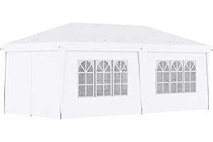 Outsunny Tonnelle Barnum Pliant Pop-up 6L x 3l x 2,7H m 6 parois latérales Amovibles 4 fenêtres + Sac de Transport Blanc