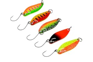 FSYXK Fishing Set di 5 Pezzi di Esche per La Pesca alla Trota, Cucchiaini da Pesca Esche Artificiali Spinning per Trota, Persico,Luccio Spoon Kit - Trout Spoon Kit con Scatola