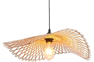 DUNMW Suspension en bambou tissé à la main Lustre à chapeau simple Plafonnier Plafonnier Lustre en bambou naturel pour salle à manger, salon de thé, restaurant