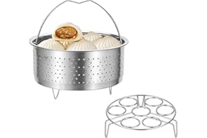 HOMURY Set di 2 inserti per vapore, in acciaio inox, diametro 20 cm, base vapore per uova, diametro 17,5 cm, cestello per vapore con manico, per pentole, pentole, pentole, pentola a pressione