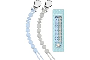 Kowlone Catenella Portaciuccio Silicone Ciuccio Clips Catena Succhietto per Ragazzi Ragazze Regalo Nascita Battesimo Baby Compleanno Natale 2 Pezzi(Blu,Grigio)