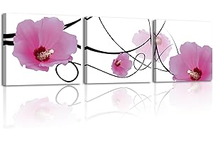 Piy Painting 3 Panels Canvas Wall Art Modern Flora Pictures For Living Room Flower Artwork Pink Decorative Canvas Paintings For Bathroom Bedroom Framed Ready To Hang(12×12inch)