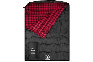 FORINBUY Sac de Couchage Double pour Adulte Sac de Couchage 2 Personnes Hiver, Doublure 100% Flanelle de Coton Pur,Chaud et Imperméable, pour Couple/Famille Camping Voyage Extérieur Intérieur Maison