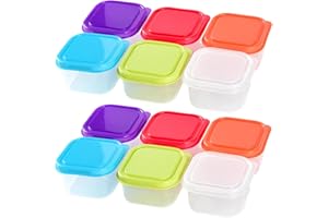 WHENZOO 12 PCS Small Plastic Containers, 100ml Baby Food Storage with Lids, BPA Free, 6 Colors, 6.5 x 3.5 cm, Rectangular, Leakproof, Stackable, Transparent