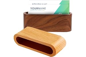NIZIRIOO Porte-cartes de visite en bois - Porte-cartes de visite : 2 cartes de visite - Support de bureau - Porte-cartes de visite professionnel - Boîte de rangement pour badges nominatifs de bureau