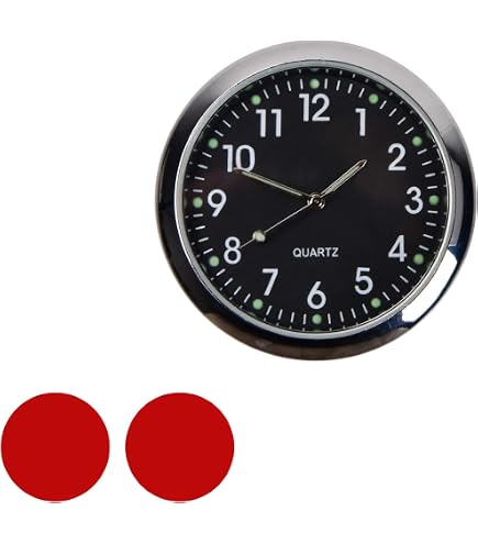 2Pcs Horloge Voiture Quartz Lumineuse – Clip Tableau De Bord Ou Grille Aération – Autocollant Double Face – Noir/Argent