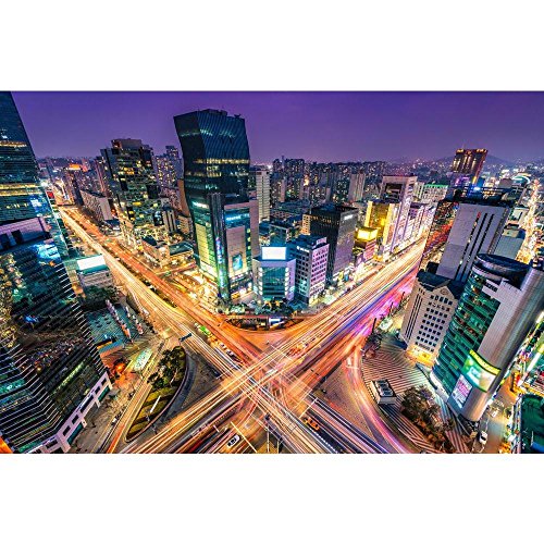 Pitaara Box Night Traffic Zips in Seoul, South Korea | Peel & Stick Vinyl Wall Sticker for Bedroom & Living Room | 42.4 x 28.3 inch (108 x 72 cms)