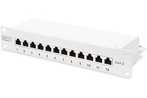 DIGITUS Cat-6 Patchpanel - 12 ports - Prises RJ45 - Montage en rack 10 pouces 1U - Panneau de distribution LSA - Blindé - Gris