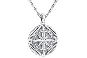 Eusense Boussole Collier en Argent 925 Boussole Pendentif Bijoux de Fin d'études pour Homme Femme Fête des mères