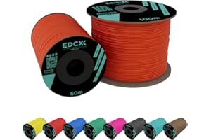 EdcX 2 mm Nylon Paracord 275 (50 et 100 m) - Corde 100% Nylon, Corde 3 brins, Corde Nylon 2 mm en Plusieurs Couleurs (Sofit Orange, 50 m)