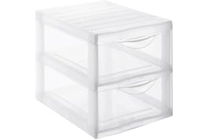 SUNDIS Orgamix, petite tour de rangement en plastique transparent, 2 tiroirs format papier A4, hauteur 25,5 cm, superposable, idéale rangement bureau, cours, documents, fournitures