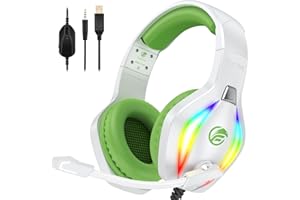 Fachixy FC100 Cuffie Gaming per PS4, PS5, PC, Xbox, Nintendo Switch, con Luce RGB, con Microfono, Audio Stereo, con Cancellazione Del Rumore con filo - BIANCO VERDE