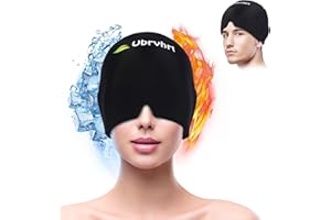 Ubrvhrt Maschera per emicrania, maschera per mal di testa, copertura a 360°, Cappello Migraine Relief Cap, impacco freddo e caldo per mal di testa, occhi gonfi, seni, gel double face, Nero