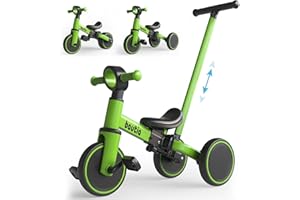 Bautia 5 in 1 Kids Tricycles for 1-4 Year Old, Toddler Balance Bike for Boys Girls Gift Present, Baby Trike with Parent Handle and Removable Pedals for 12 Months+ (No Parent Steering Version)