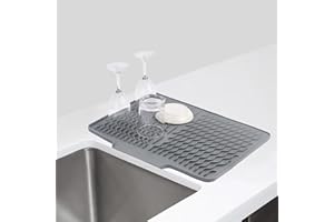 Wsetyy Dish Drying Mat, 40 x 33CM Large Silicone Draining Mat for Sink, Draining Board Mats for Kitchen Worktops (Grey, 40x33cm)