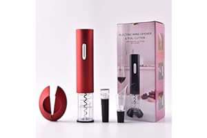 JAUHMUI Elektrischer Korkenzieher,4-in-1 Weinflaschenöffner,automatischer Korkenzieher mit Flaschenöffner, Folienschneider, Weinausgießer,Vakuum Weinverschluss,Flaschenöffner Batteriebetrieben Set (rot)