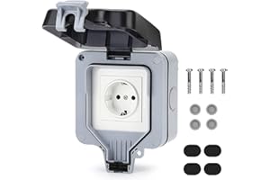 通用 Gniazdko zewnętrzne IP66, 1-krotne gniazdko zewnętrzne, natynkowe, gniazdko ogrodowe z klapką ochronną, do natynkowego styku ochronnego, do ogrodu, kuchni, garażu