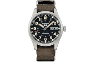 Seiko 5 Green Zone Midfield Męski automatyczny zegarek z czarną tarczą i zielonym nylonowym paskiem SRPJ85K1, pasek