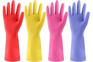 FCTTD Rubber Kitchen Dishwashing Gloves - 4 Pairs Colorful Reusable Cleaning Gloves for Kitchen Washing Dishes and Household Cleaning (Medium)
