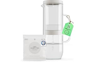 LUCY Carafe Filtrante 2L en Verre – Carafe d'Eau Filtrante avec Filtre à Eau au Charbon Actif – Purifie l'Eau du Robinet (Calcaire, Chlore, Plomb) – Préserve les Minéraux – 1 Filtre Inclus – Sans BPA